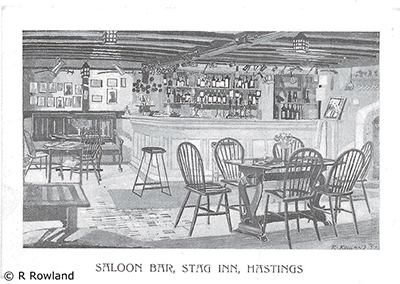 Drawing of Saloon Bar (Front Bar) by R Rowland 1957. Published on 